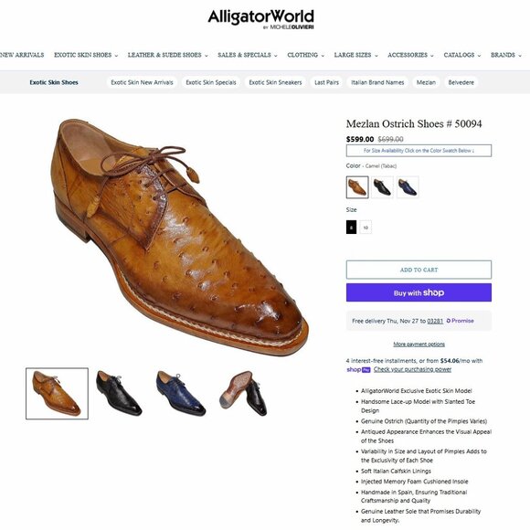 $695 Nordstrom MEZLAN 11 M Genuine OSTRICH Chestnut * add $15 new Trees - Picture 3 of 15